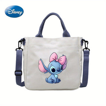 Disney Licensed Stitch Canvas Tote Bag, Student Shoulder Crossbody Bag With Removable Strap