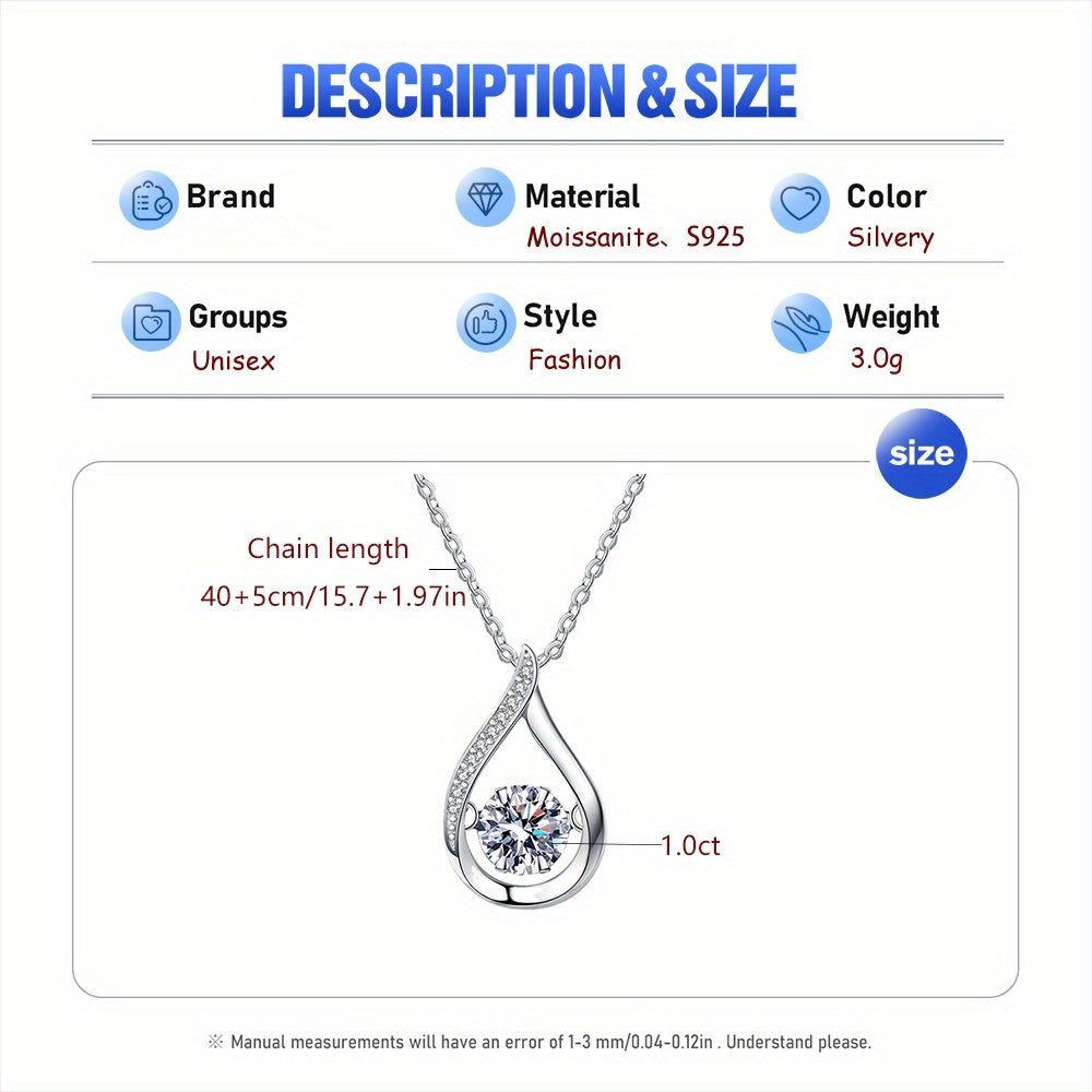 S925 Sterling Silver Water Drop Pendant Necklace - Exquisite Luxury Necklace with Dazzling Moissanite, Fashionable and Versatile Design, Perfect Party and Wedding Anniversary Gift for Her