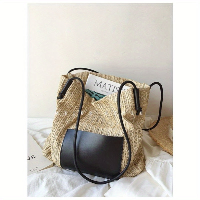 Summer new fashion woven basket bag against color grass bucket bag handbag shoulder crossbody bag