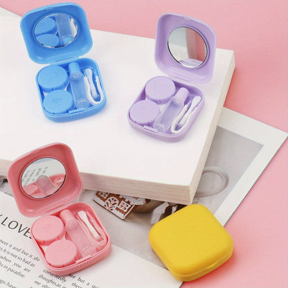 4pcs Contact Lens Travel Kit: Cute & Durable Case Set with Tweezers - Includes Soak Storage, Holder & Remover Tool - Perfect for On-the-Go & Home Use (Sky Blue/Pink/Violet/Yellow)