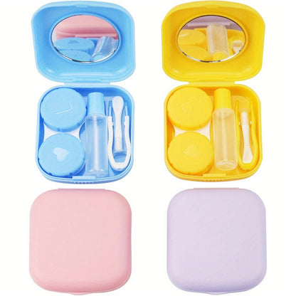 4pcs Contact Lens Travel Kit: Cute & Durable Case Set with Tweezers - Includes Soak Storage, Holder & Remover Tool - Perfect for On-the-Go & Home Use (Sky Blue/Pink/Violet/Yellow)