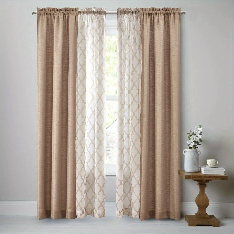 4 Piece Rod Pocket Curtain Panel, Tan, 27.5" W x 84" L