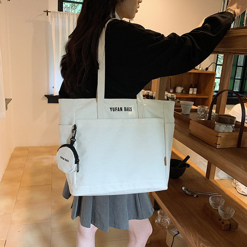 Casual Canvas Tote Bag with Removable Strap - Zipper Closure, Polyester Lining, Positioning Printing - Perfect for Work, Office, School, and Daily Use