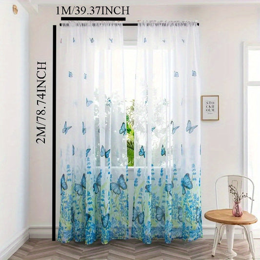 78 inch Butterfly Sheer Curtains for Girls Bedroom 2 Panels, Colorful Butterfly Printed Voile Tulle Window Curtain Room Decor Rod Pocket Gauze Drapes for Living Room