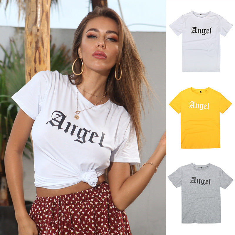 LOVECCR New Popular trade 2025 women's clothing crew neck letter print white t-shirt short sleeve 2025n casual summer top