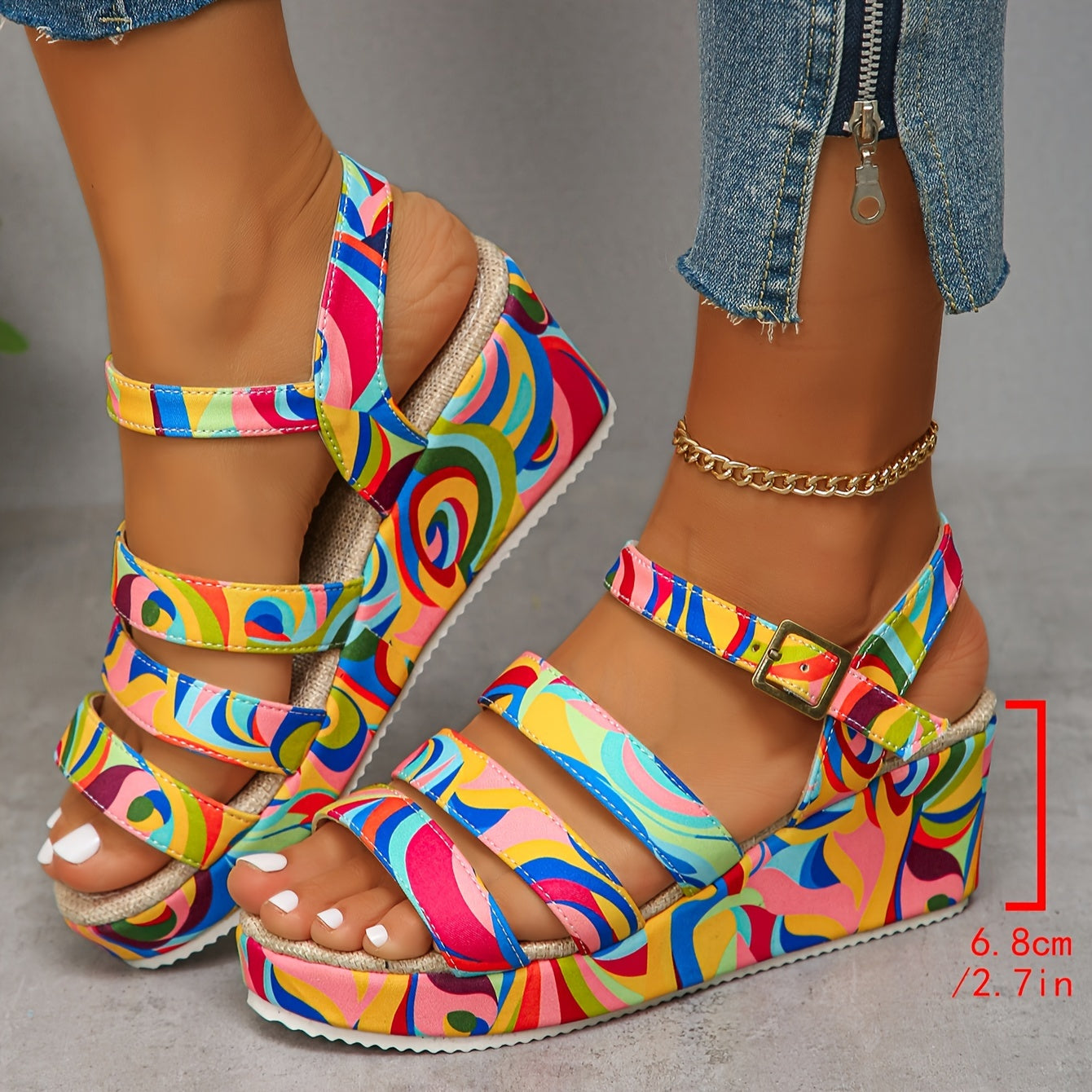 Chic Womens Colorful Wedge Sandals - Comfy Ankle Strap, Casual Open-Toe Design for Everyday Elegance