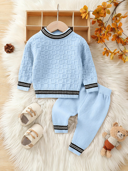 Baby Boy Autumn And Winter Basic Knitted Sweater Set, Kids Pants Pullover Top Set Casual Clothes