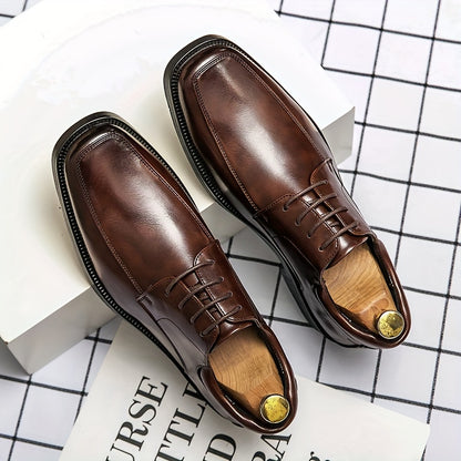 Men's Trendy Square-toe Oxford Shoes, Formal Dress Lace-up Front Shoes For Business Office Wedding Party, Spring Summer And Autumn