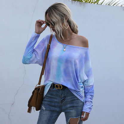 LOVECCR Cross-border Hot Trade Popular, 2025, Crew Neck Fashion Loose Top Long Sleeve Tie-Dye Bottom Pullover T-Shirt