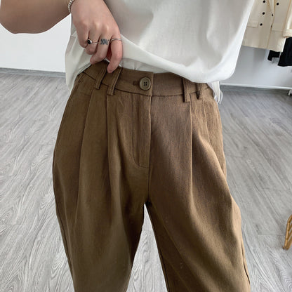 Loose Slimming High Waist Cream White Cotton Jeans Harem Pants Slim-Fit Straight-Leg Pants Daddy Pants Baggy Pants Women