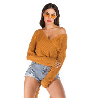 LOVECCR popular 2025 New Popular trade  autumn and winter knitted sweater V-neck solid color long-sleeved pullover sweater women's outer wear