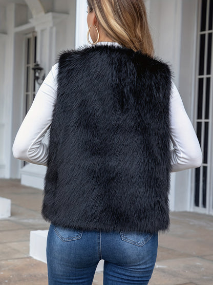 Open Front Fuzzy Vest Jacket, Elegant Sleeveless Vest For Fall & Winter, Women's Clothing