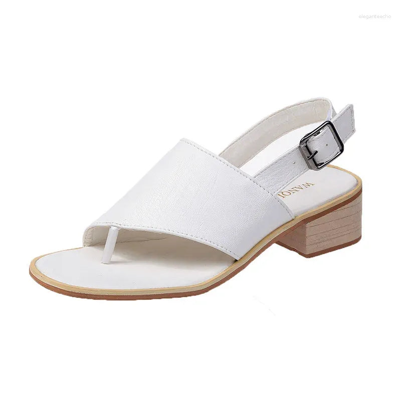 Casual Shoes Summer Women Sandals Post Square Low Heel Flip Toe Rubber Sole Solid Leisure Ladies Female Whosale