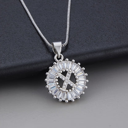 Silver Color Round Small 26 Letters Pendant Necklace Inlaid Zircon Women's Elegant Jewelry Gift