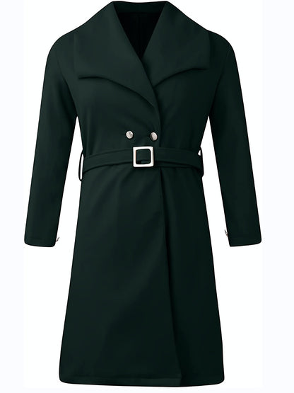 Elegant Long Coat - V-Neck, Casual, Loose Fit, Lapel Belt, Long Sleeve, Fall Winter Outerwear for Women