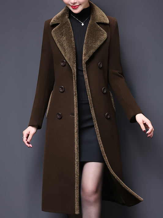 Elegant Women's Double Breasted Long Sleeve Coat for Fall & Winter, Outerwear Clothing