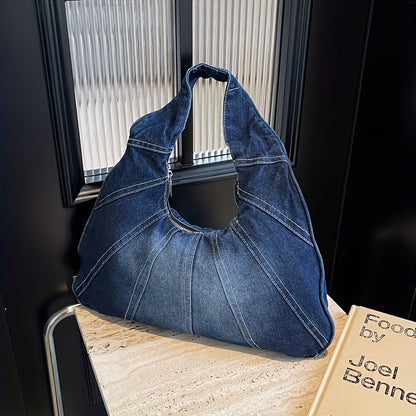 Trendy Denim Shoulder Bag - Stylish, Durable, and Spacious Underarm Bag for Women, Perfect for Daily Use and Shopping, with Timeless Classic Niche Design and Versatile All-Match Style