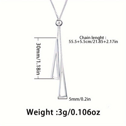 Premium S925 Sterling Silver Geometric Triangle Lariat Necklace - Effortlessly Adjustable Pull-Chain Design - Timeless Minimalist Style for Vacation or Everyday Glam - Y Shape Sterling Silver Accessory