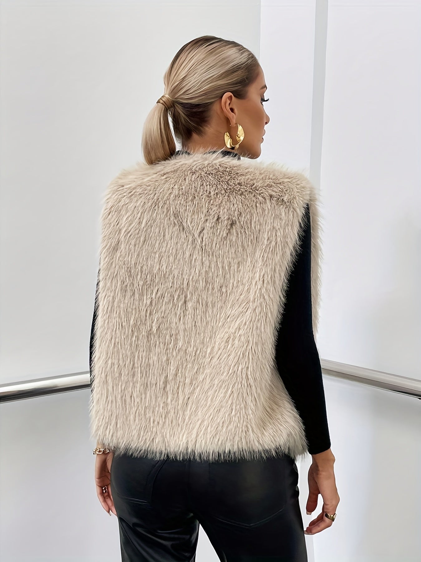 Open Front Fuzzy Vest Jacket, Elegant Sleeveless Vest For Fall & Winter, Women's Clothing