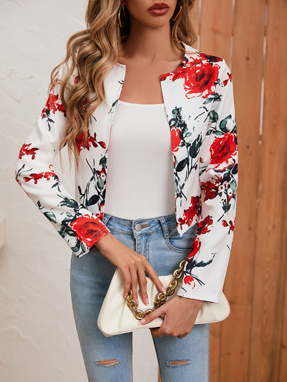 Floral Print Long Sleeve Jacket, Casual Every Day Outerwear For All Season, Women's Clothing