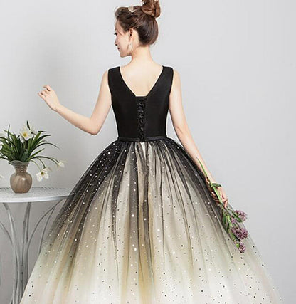 LOVECCRBeautiful Gradient Tulle V-neckline Ball Gown Party Dress, Gradient Sweet 16 Dress