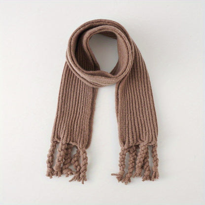 1pc Children's Winter Knitted Warm Tassel Plain Color Color Scarf With Cloth Label