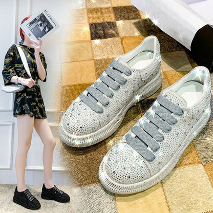 loveccr HOTan Station  Autumn New Full Diamond Platform Sports Casual Shoes Internet Celebrity Leather Women's Shoes Fashion Shoes