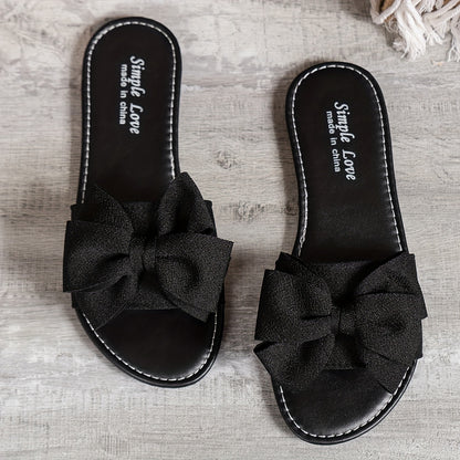 Breezy Summer Slide Flats - Stylish Bow Accent, Single Band Open Toe, Perfect for Indoor & Outdoor, Beach Vacation Ready, Comfortable & Lightweight Design