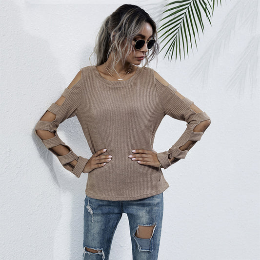 LOVECCR 2025 New popular autumn new knitted sweater thickened round neck long sleeve hollow slim fit pullover wholesale