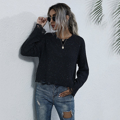 LOVECCR popular  New Popular trade round neck color dot knitted sweater long sleeve pullover casual simple top women's autumn