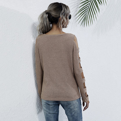 LOVECCR 2025 New popular autumn new knitted sweater thickened round neck long sleeve hollow slim fit pullover wholesale