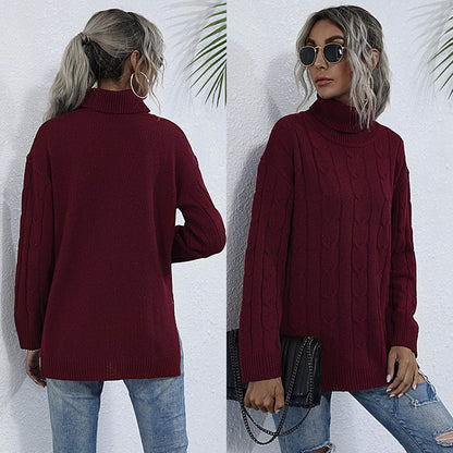 LOVECCR popular new women's clothing autumn and winter turtleneck pullover solid color split knitted sweater Popular trade 2025 twist sweater wholesale