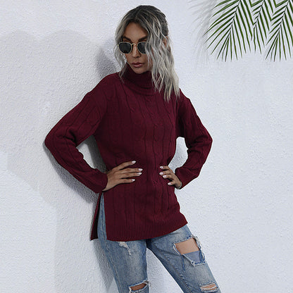 LOVECCR popular new women's clothing autumn and winter turtleneck pullover solid color split knitted sweater Popular trade 2025 twist sweater wholesale