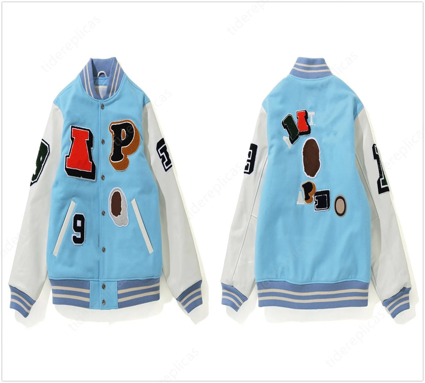 mens designer cotton coat baseball jacket windbreaker windbreak varsity Lightning letter stitching single breasted color block stand collar bomber shark A2