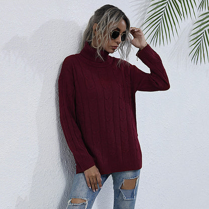 LOVECCR popular new women's clothing autumn and winter turtleneck pullover solid color split knitted sweater Popular trade 2025 twist sweater wholesale