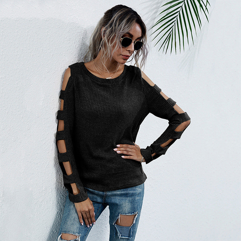 LOVECCR 2025 New popular autumn new knitted sweater thickened round neck long sleeve hollow slim fit pullover wholesale