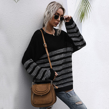 LOVECCR New Popular, 2025 and popular autumn loose striped round neck medium and long sweater knitted sweater women's Popular trade wholesale