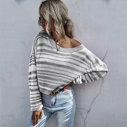 LOVECCR popular popular autumn and winter hot sale crew neck knitted short striped contrasting sweater women's 2025 jumper women