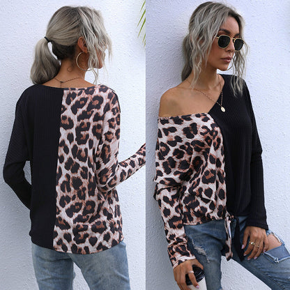 LOVECCR popular autumn 2025 sexy splicing leopard print v-neck bottoming shirt t-shirt female  New Popular trade top wholesale