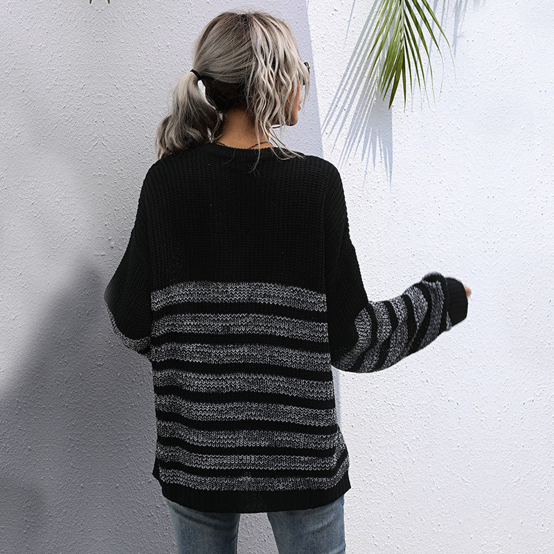 LOVECCR New Popular, 2025 and popular autumn loose striped round neck medium and long sweater knitted sweater women's Popular trade wholesale