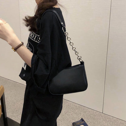 loveccr New Ins Fried Fire Black Panel Underarm Bag Baguette Bag European and American Street Pu Shoulder Handbag Female Fashion