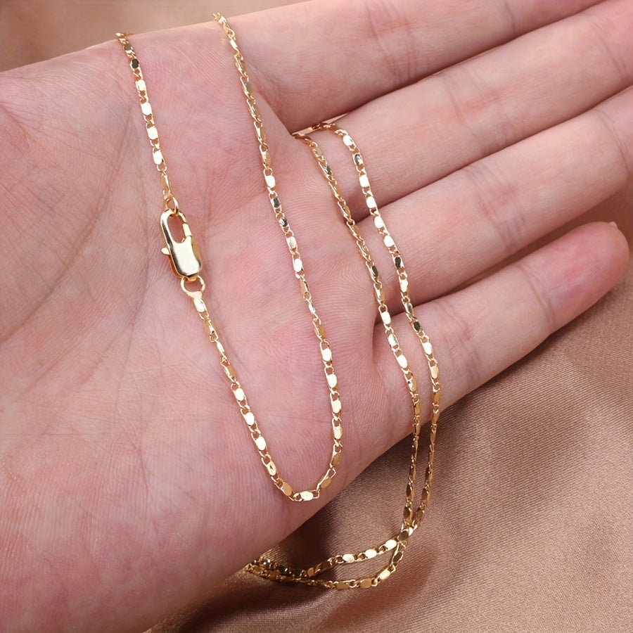 1pc Chic Italian 2MM Flat 18K Gold Plated Punk Necklace Chain - Unisex DIY Link Fashion Jewelry for Style Mavens