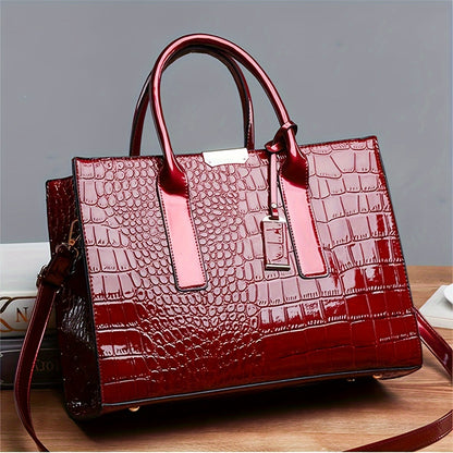 Luxurious Crocodile Embossed Tote Bag for Women - Chic Double Handle Design, Spacious Shoulder Purse for Everyday Elegance & Professional Use