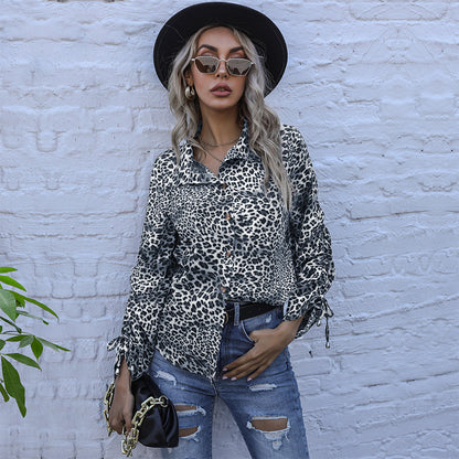 LOVECCR popular autumn new 2025 niche leopard print lapel single-breasted cardigan long-sleeved fashion shirt femininity Popular trade