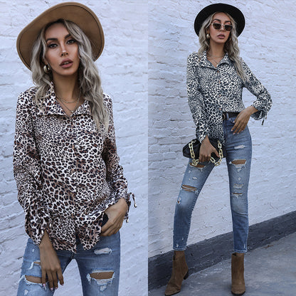 LOVECCR popular autumn new 2025 niche leopard print lapel single-breasted cardigan long-sleeved fashion shirt femininity Popular trade