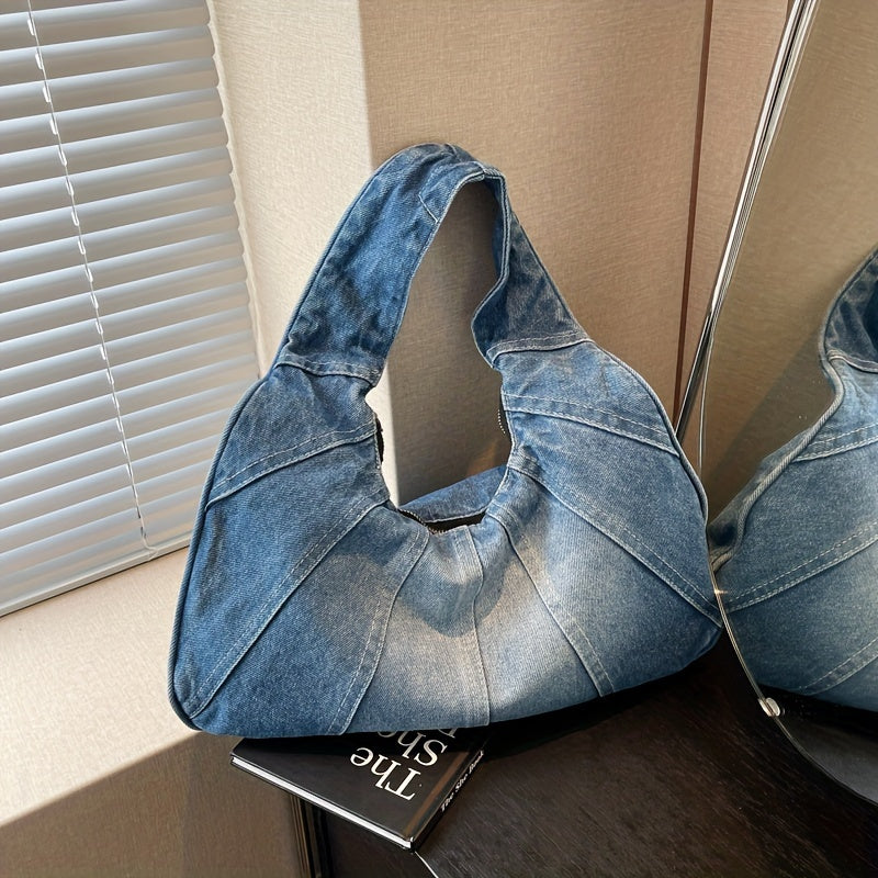 Trendy Denim Shoulder Bag - Stylish, Durable, and Spacious Underarm Bag for Women, Perfect for Daily Use and Shopping, with Timeless Classic Niche Design and Versatile All-Match Style