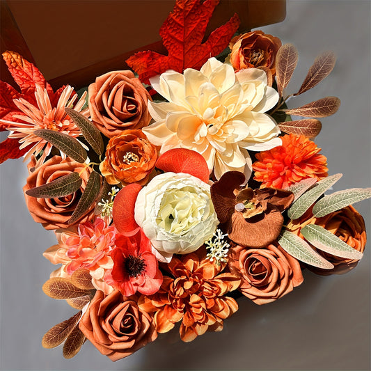 1pc Vibrant Orange Artificial Peony Flower Arrangement - Soft Polyester Fall Silk Flowers with Stems for DIY Wedding Bouquets, Bridal, Engagement Party, Centerpiece Decorations - Perfect for Adding a Pop of Color to Your Special Occasion