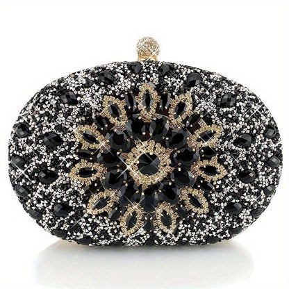 Sunflower Rhinestone Evening Clutch, Luxury Shiny Party Cocktail Purse, Women's Wedding Prom Dinner Handbag For Carnaval Use And For Music Festival