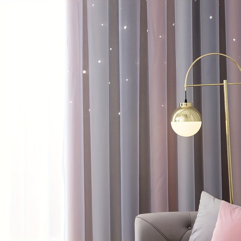 1pc Star-Patterned Gradient Sheer Double-Layered Curtain - Elegant Privacy & Light Filtering for Bedroom and Living Area