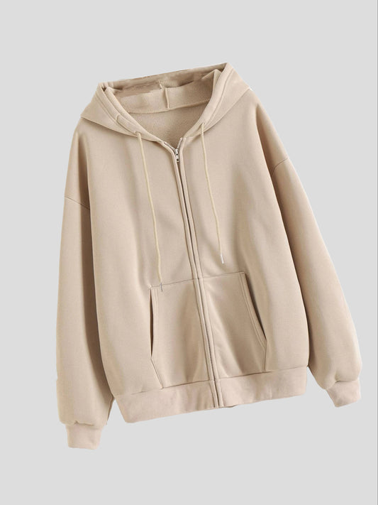 Cozy Long Sleeve Solid Color Hoodie - Soft Micro Elasticity Polyester Fabric, Drawstring Hood, Two Pockets, Machine Washable - Perfect for Spring and Fall Casual Wear